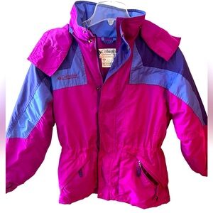 Vintage Magenta/Purple/Blue Zippered Hooded Ski Jacket by Columbia. Size = 14/16